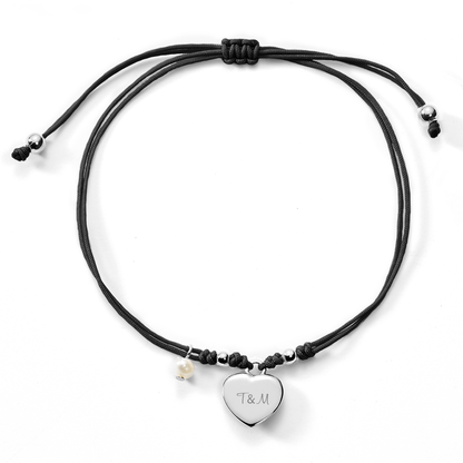 Herzarmband mit Stoff und Herz-Anhänger, Gravur möglich