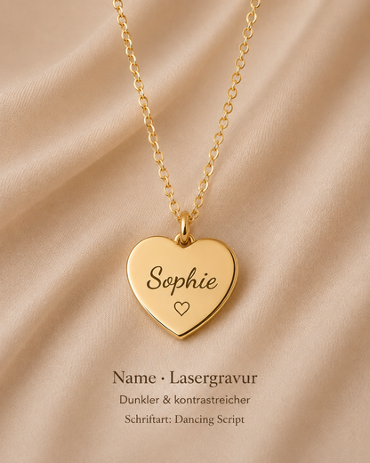 Herzkette - Little Heart - individuell gravierbar | 585 Echtgold