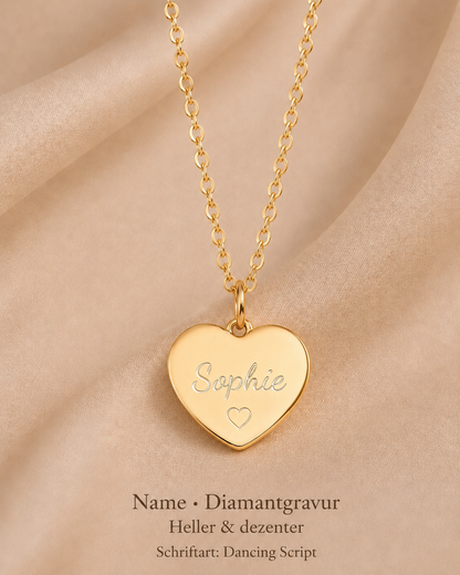 Herzkette - Little Heart - individuell gravierbar | 585 Echtgold