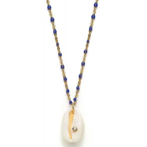 Muschel-Halskette Blue Kauri mit Zirkonia