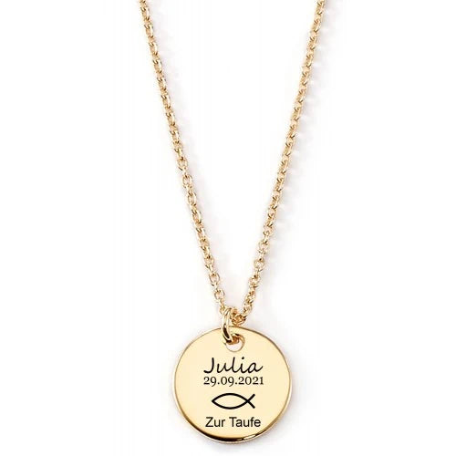 Gravierbare Halskette zur Taufe mit rundem Anhänger