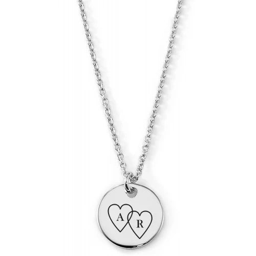 Gravierbare Halskette Zwei Herzen mit rundem Anhänger