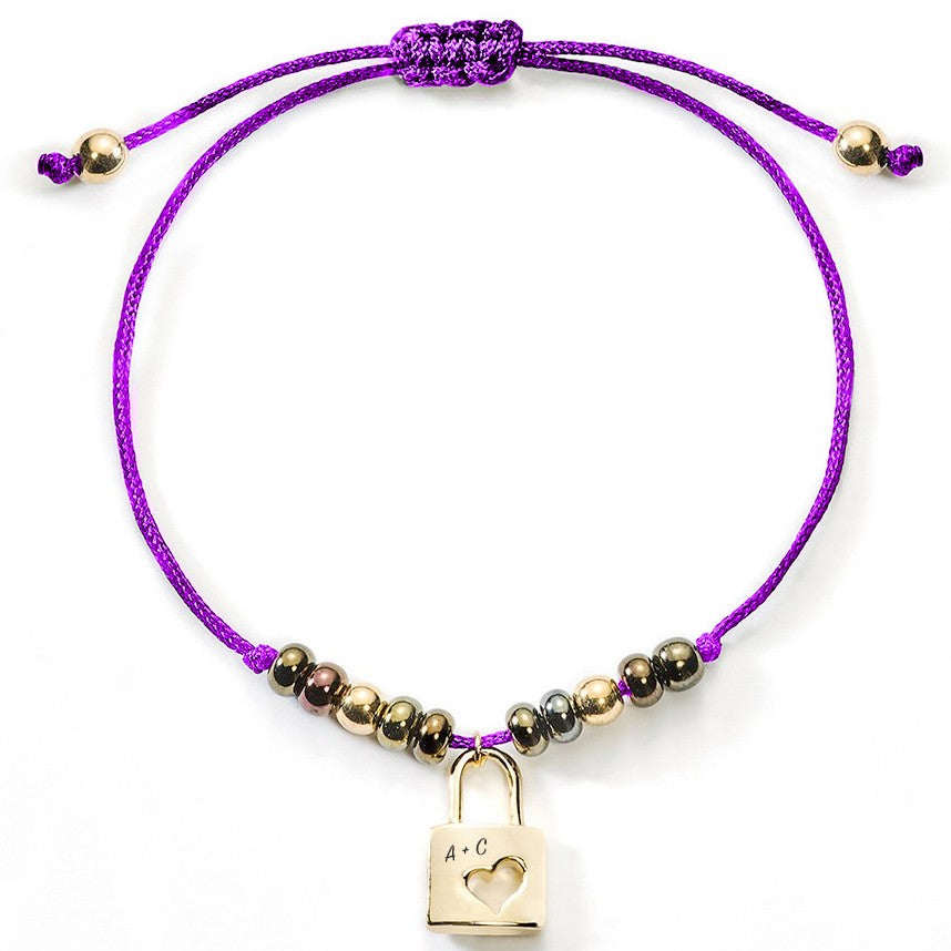 Stoff-Armband Liebesschloss mit Gravur | silber oder gold