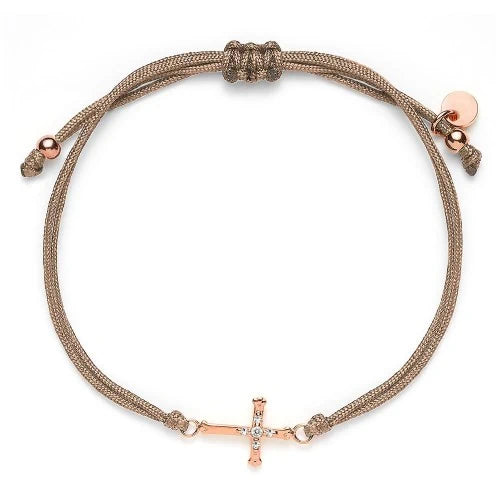 Stoffarmband Kreuz mit Zirkonia - 925 Sterlingsilber