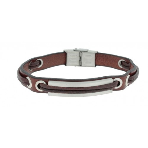 Herrenarmband -Clochard Fashion- 20cm plate rivets leather wire maron