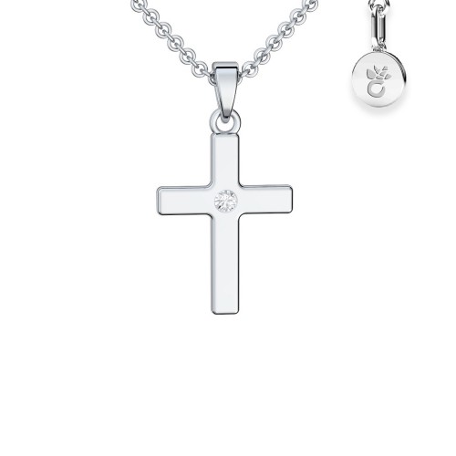 AMOONIC Kreuz Kette "Receive" Kreuzanhänger in Silber 925 mit Zirkonia Stein - Kinder-Schmuck (individuell anpassbare Halskettenlänge)
