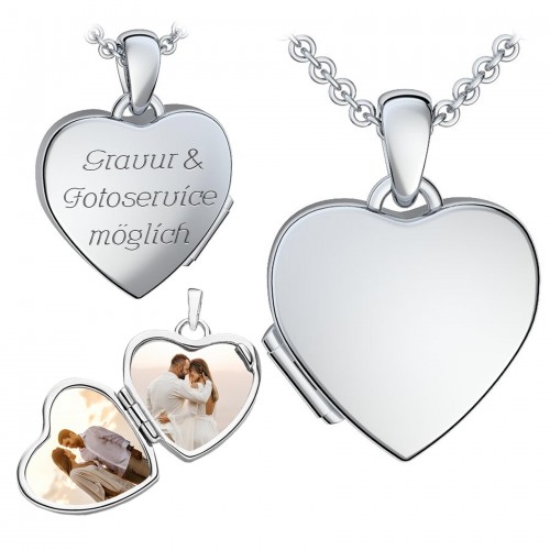 AMOONIC Herzmedaillon "Smooth Heart" Herzanhänger aufklappbar und mit Fotos befüllbar mit Gravur
