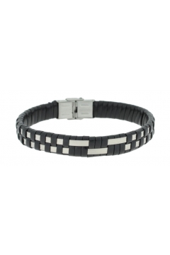 Herrenarmband -Clochard Fashion- 20cm 2 steel stripes leather black