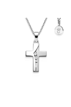 AMOONIC Kreuz Kette "Belief" Kreuzanhänger mit 3 Zirkonia Steinen - Kinder-Schmuck (individuell anpassbare Halskettenlänge)