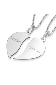 AMOONIC Partnerkette "Charming Heart" teilbare Herzkette mit zwei Ketten - Anhänger zum selber teilen mit Gravur