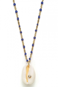 Muschel-Halskette Blue Kauri mit Zirkonia
