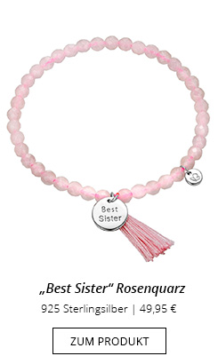 Perlen Armband Rosenquarz mit Quaste und Anhänger Best sister